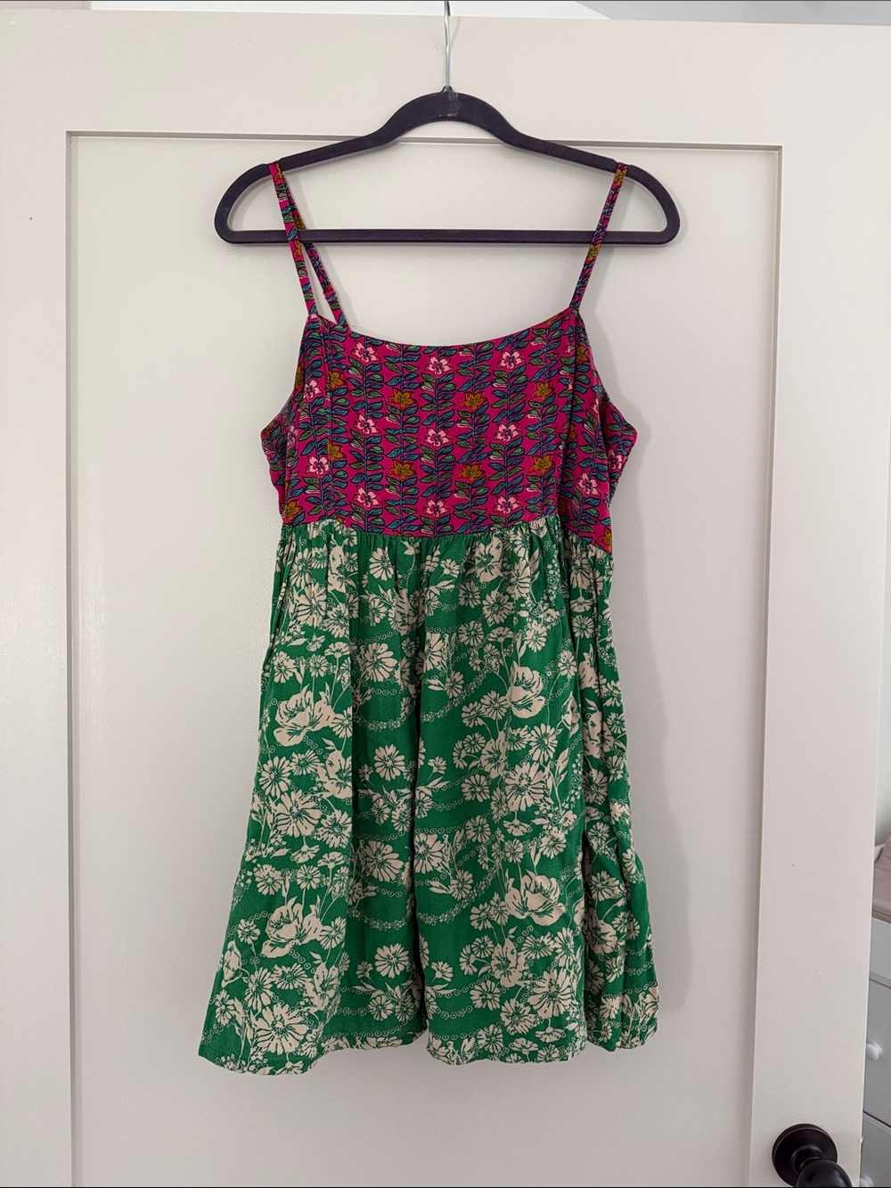 NATURAL LIFE Fuchsia Floral Dress with Teal Leaf Motif